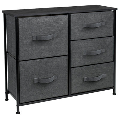 Commode à 5 tiroirs - Tour de rangement pour meubles, structure en acier, plateau en bois