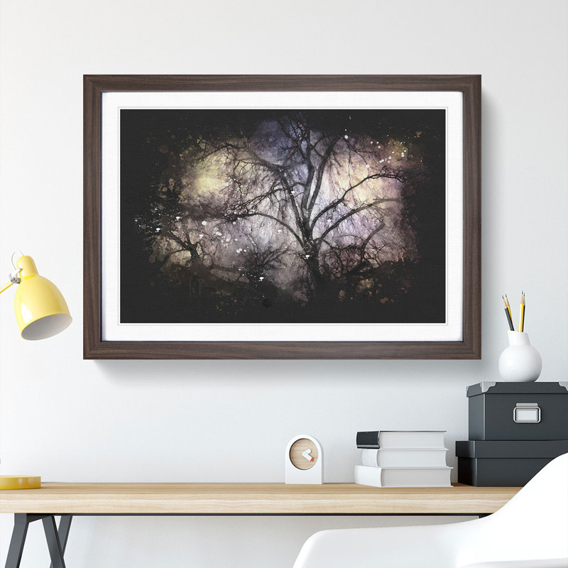 Weeping Willow Tree - Picture Frame Graphic Art Print on MDF, Walnut Framed, 45cm H x 63cm W x 2cm D
