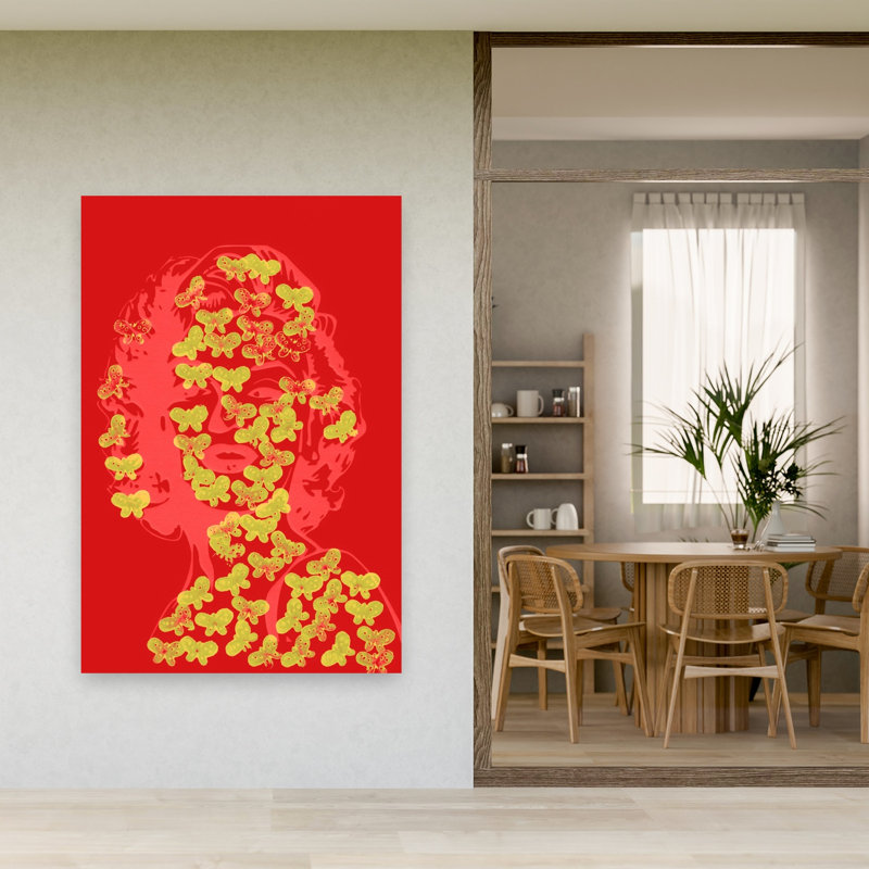 Pop Art Marilyn Butterflies Abstract Bold Classic Butterfly Portrait Wall Art Print 1 Piece Wrapped Canvas Wall Art