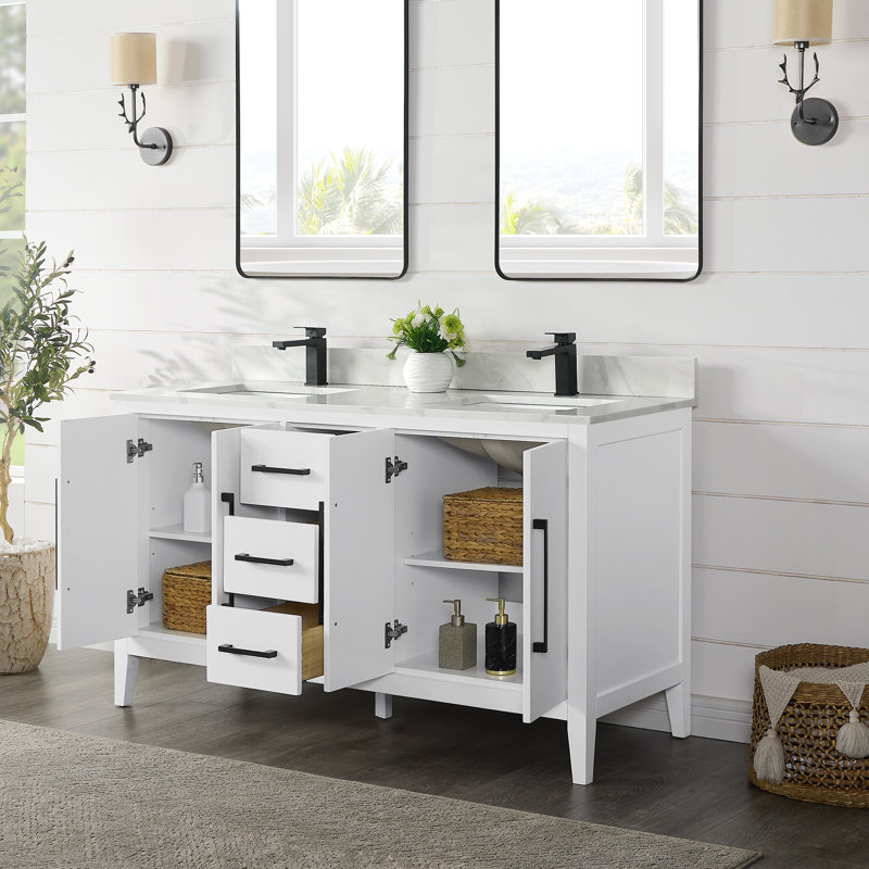 Griselde Free-Standing Double Vanity with Quartz Top, White