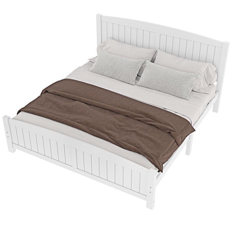 Grand lit plateforme, lit plateforme en bois massif avec lattes de soutien et structure solide, Grand, Blanc