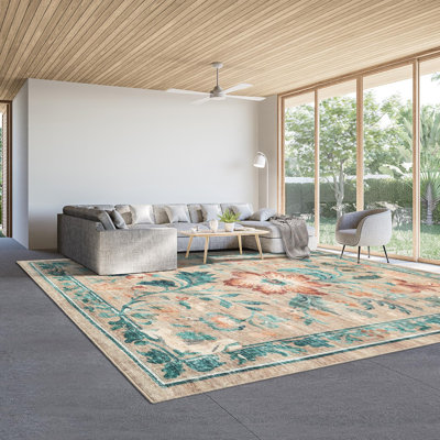 Tapis lavable à imprimé floral lavable avec envers antidérapant lavable pour chambre à coucher de salon, 6 pi