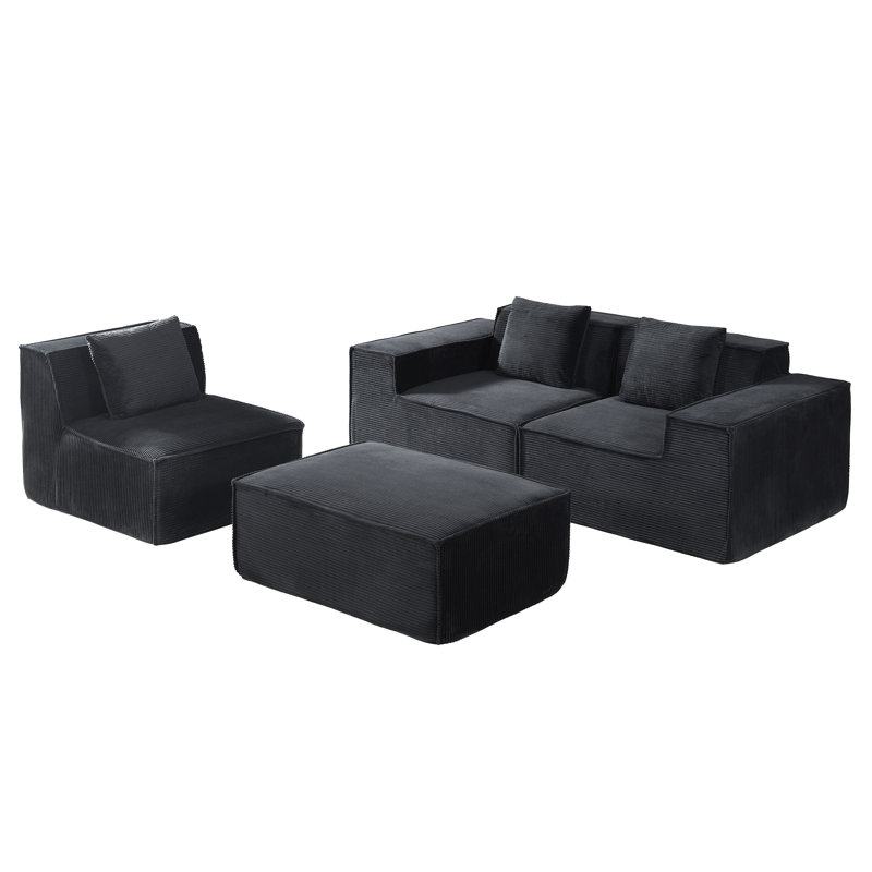 Compression 112.1'' L shape modular sectional sofa, Black Corduroy
