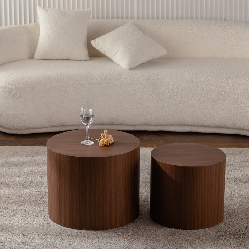 Round Wooden Nesting Coffee Table, Walnut