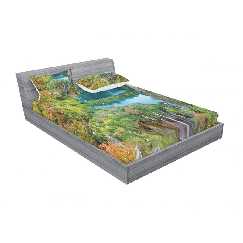 Ensemble de draps Mountains of Plitvice Lakes, Ensemble de draps pour lit double avec un drap-hou