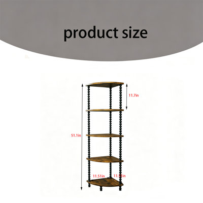 5-Tier Corner Shelf Stand – Wooden Corner Bookshelf & Storage Rack with Steel Frame for Living Room, Bedroom