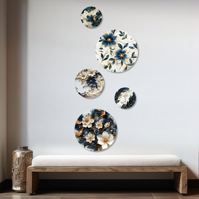 Nevis - Ensemble d'art mural rond en marbre Glam 5 pièces