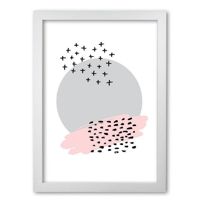 Abstract Circle with Dashes - Picture Frame Graphic Art Print on Paper, 30 cm H x 21 cm W x 5 cm D, Pink/Grey
