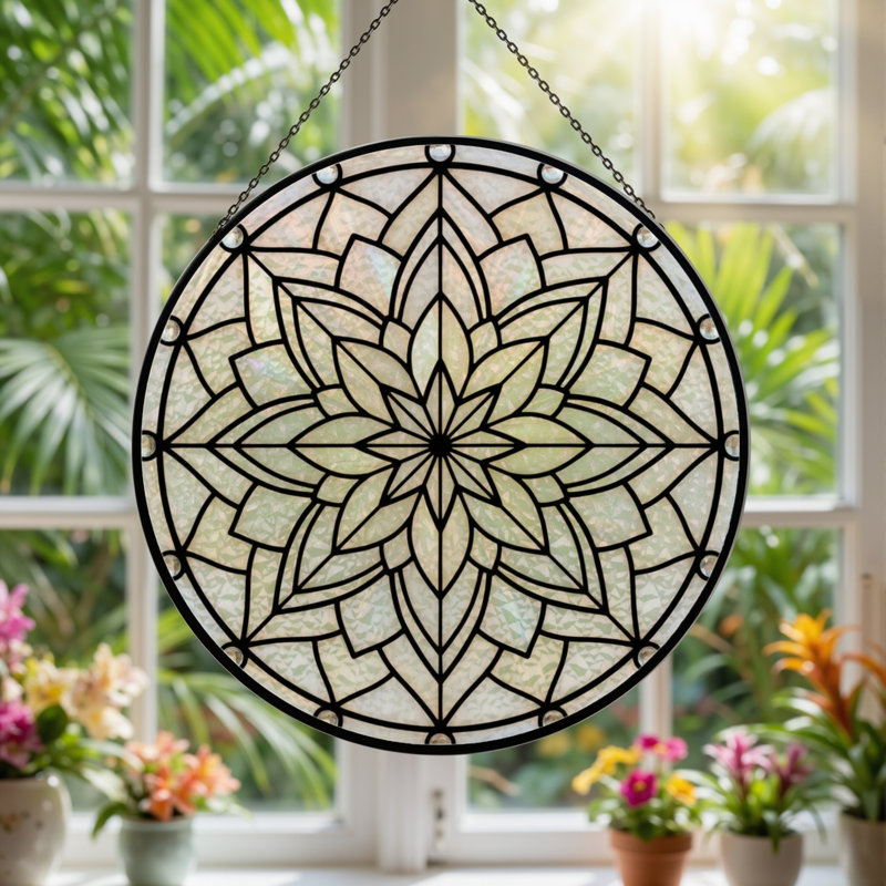 Panneau de vitrail à motif géométrique floral 7,8 po H, H 7,8 po x l 7,8 po