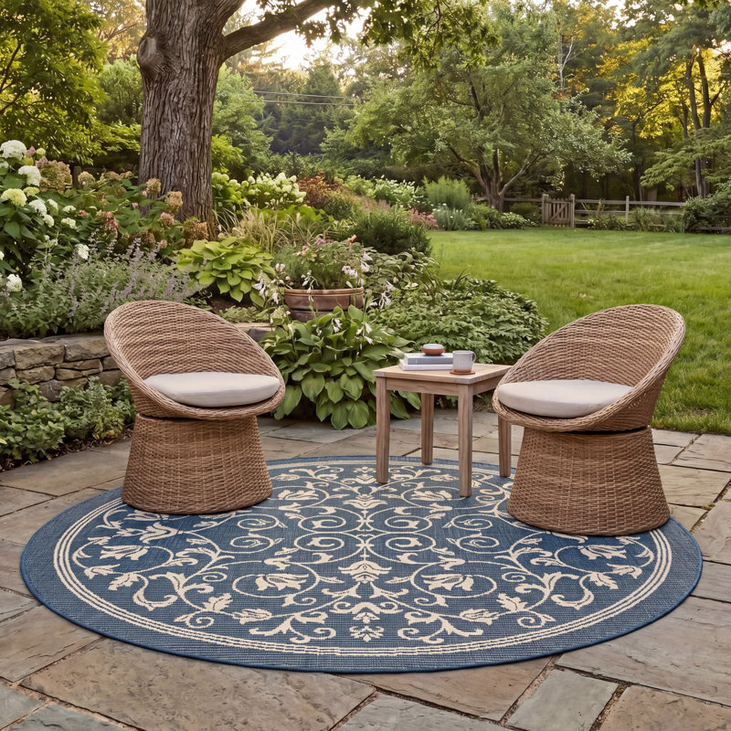 Galena Performance Floral Indoor/Outdoor Area Rug, Round 5'3"