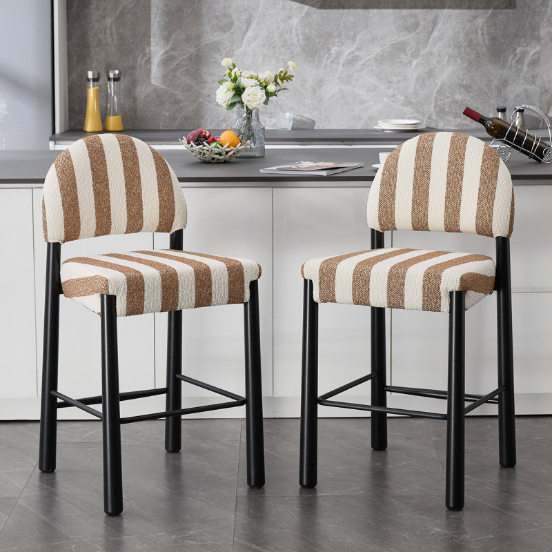 Upholstered 26.4'' Linen Counter Stool With Solid Wood Frame (Set of 2)
