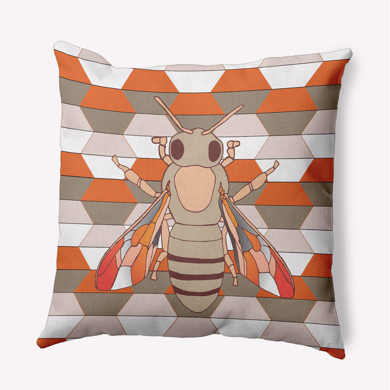 Coussin intérieur / extérieur Leafy Branch, H 18 po x l 18 po, Orange / Uniforn / Géométrique blanc