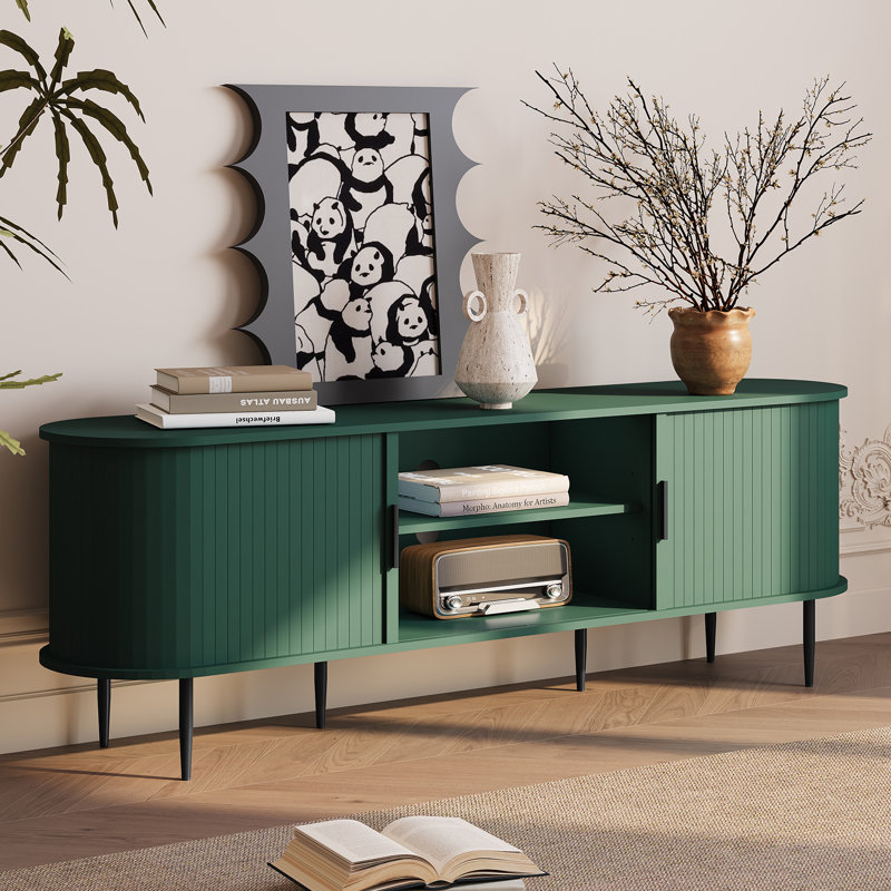 Meuble télé moderne avec porte coulissante, 63'', Vert