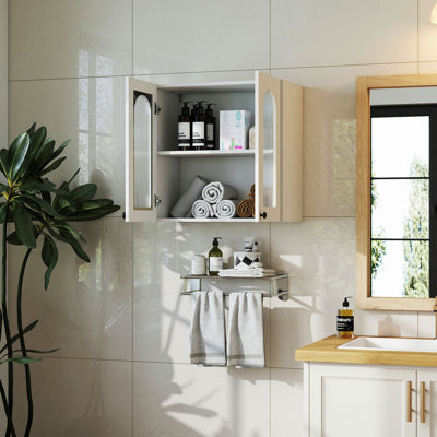 Armoire murale, armoire murale vitrée arquée, armoire flottante avec tablettes non ajustables pour la cuisine, la salle de bain et le salon