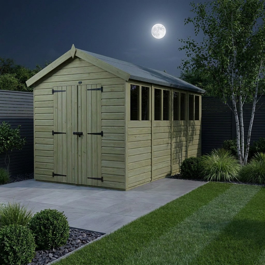 Total Sheds 6ft x 16ft Apex Garden Shed - Double Door - With Windows - Pressure Treated Timber - UK Manufactured