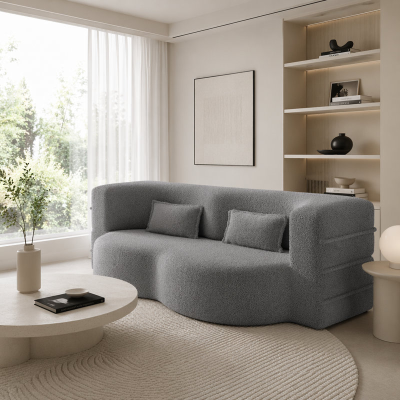 Canapé moderne avec 2 coussins, Ours en peluche, Gris foncé