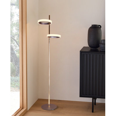 Brown And Gold Cylinder Ring 2 Lights Led Floor Lamp