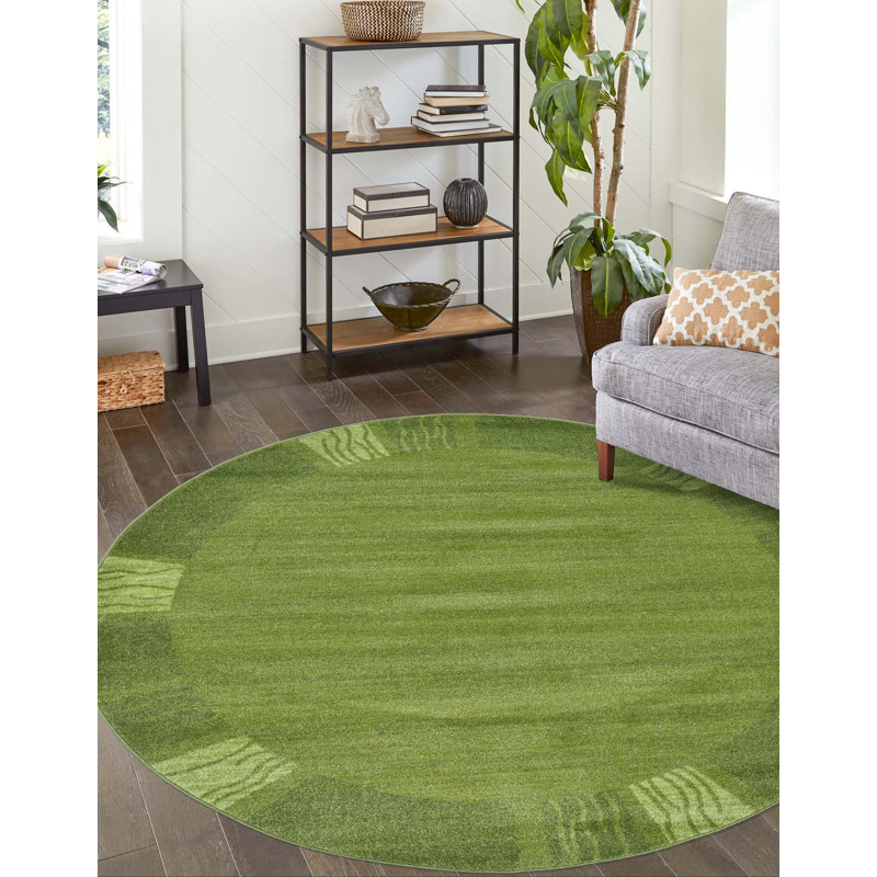 Solid/Striped Desdemona  Rug Lime Color, Round 4'
