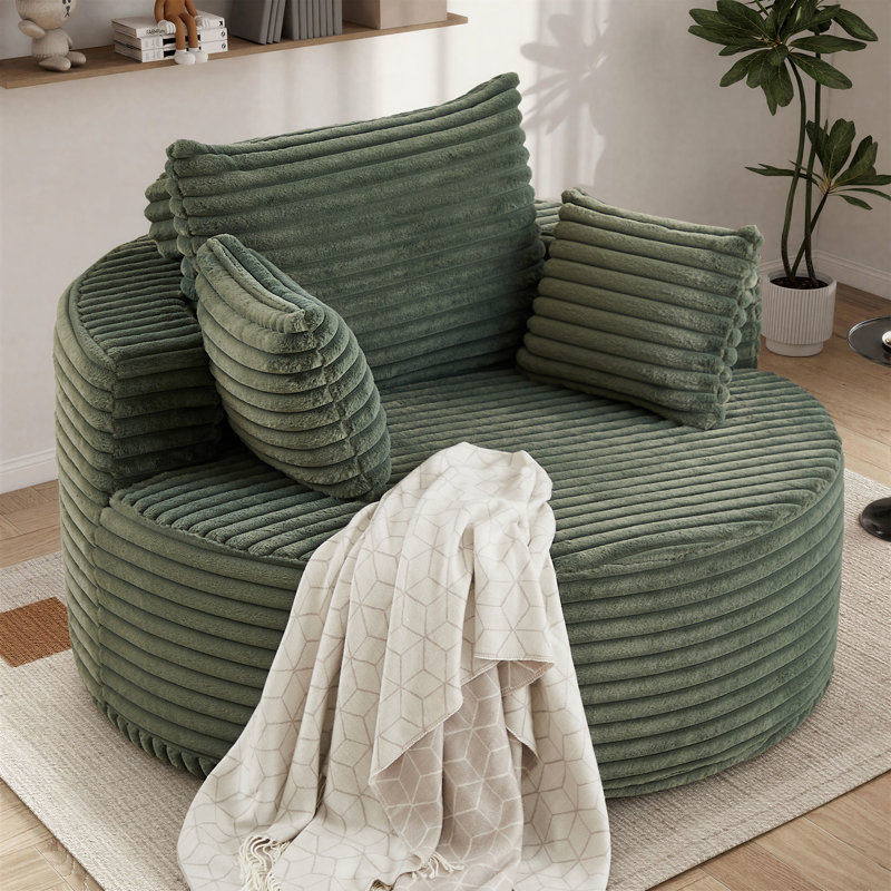 Lozena  49" Corduroy Upholstered Barrel Chair, Oversized Round Compression Chaise Lounge, No Assembly Required