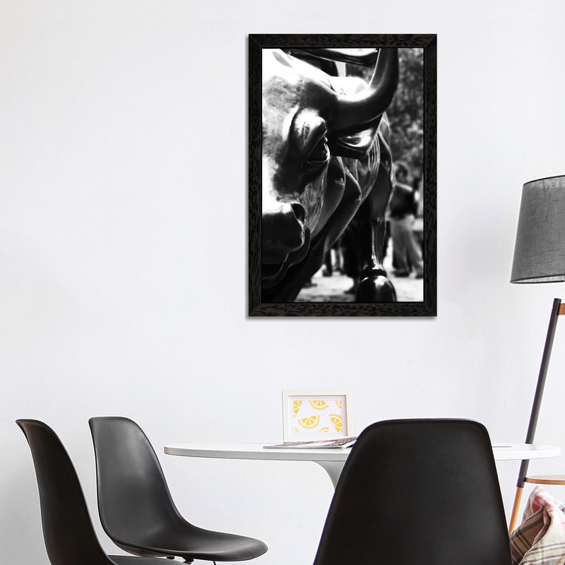 Wall Street Bull Close-up 1 Piece Wall Art on Canvas, 66.04 cm H x 45.72 cm W, Black Floater Framed