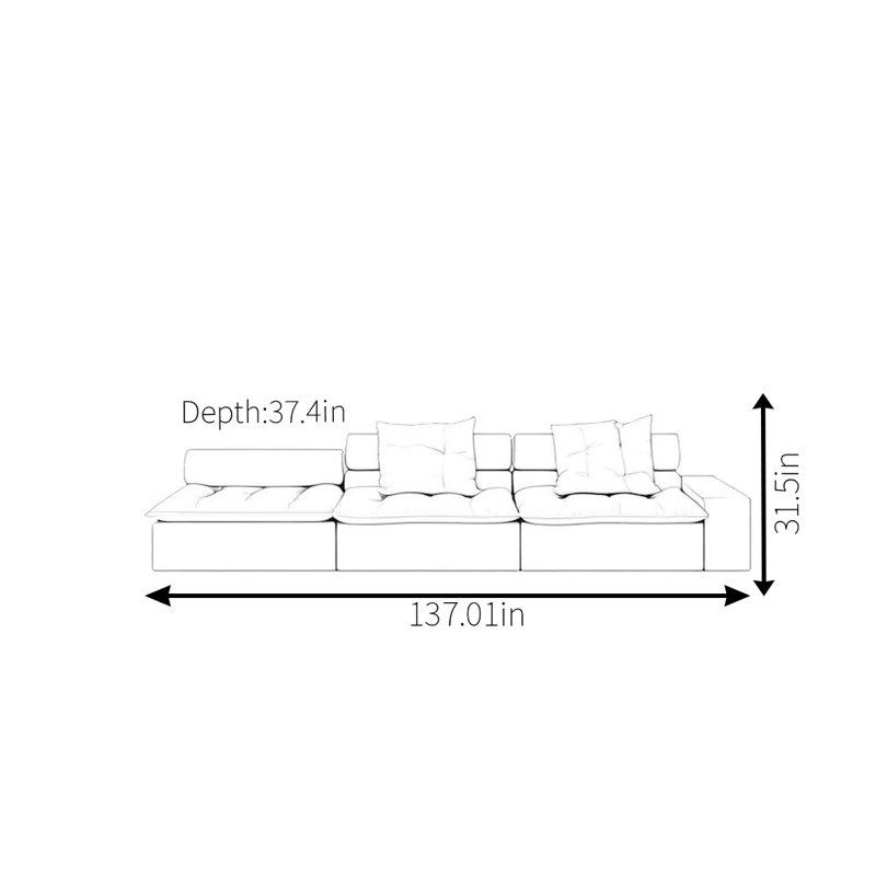 Canapé simple en tissu doux, H 31,5 po x l 137,01 po x P 37,4 po