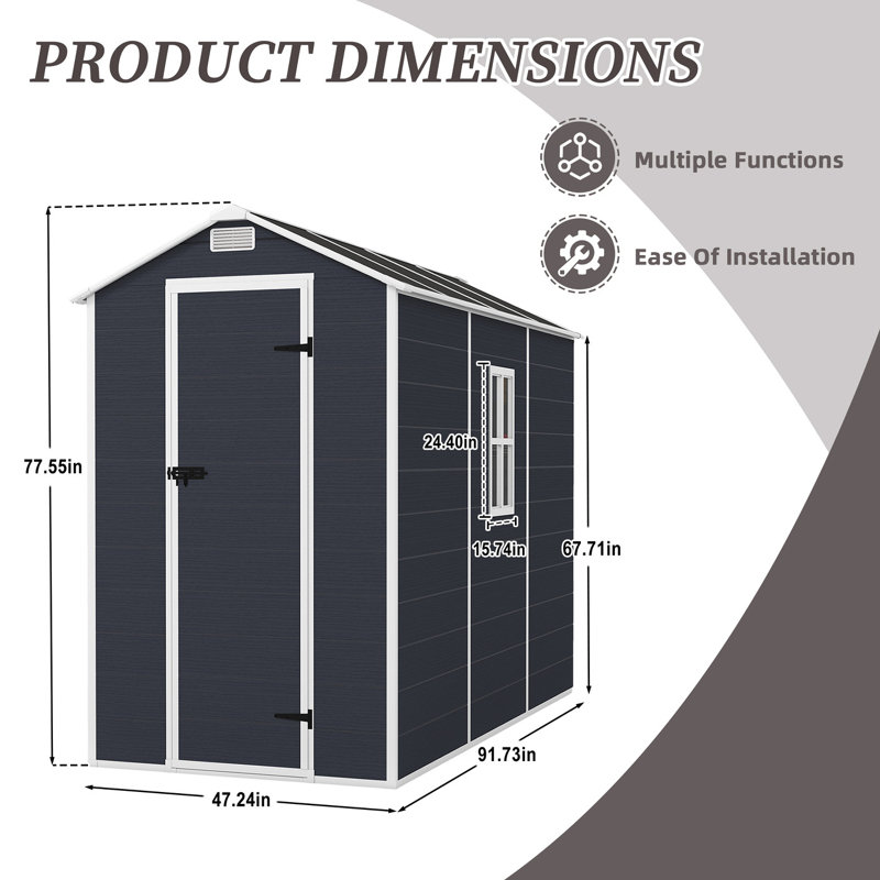 4*8ft Outdoor 0.47" Thick Storage Shed