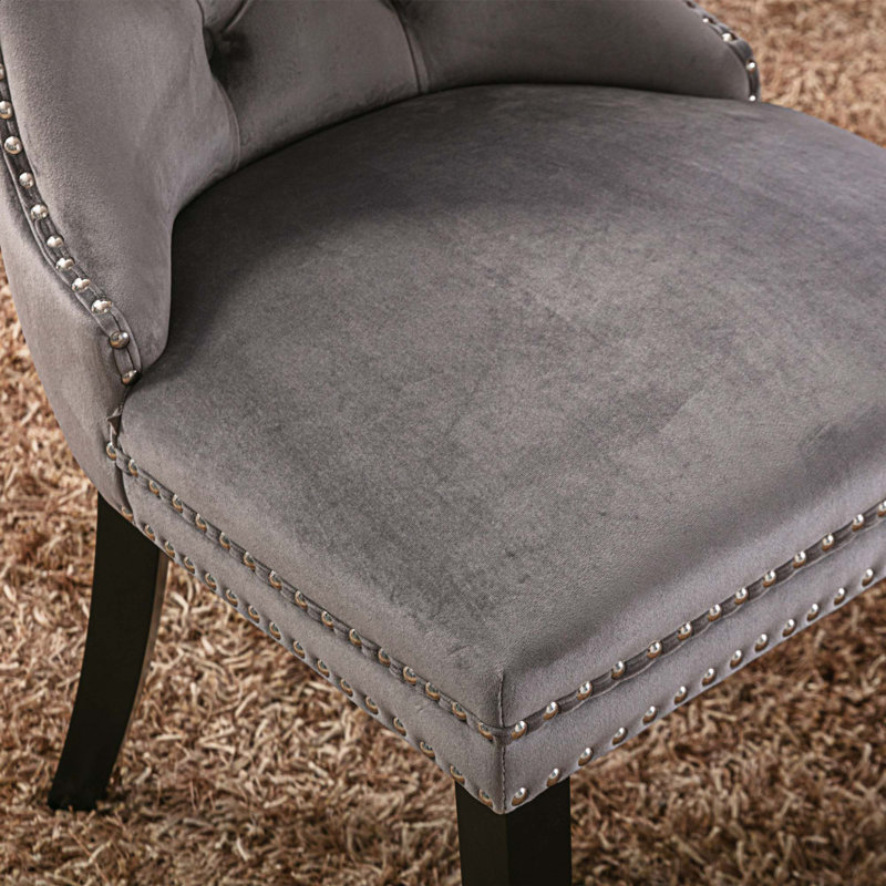 Ariha 20'' H Tufted Velvet Upholstered Side Chair, Black, Gray