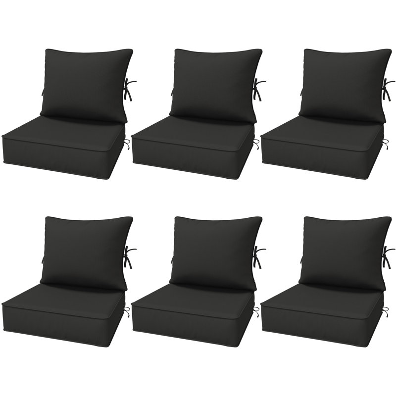 6.5″ Outdoor Replacement Cushion Set, Deep Seating Seat / Back Cushion Set, Black