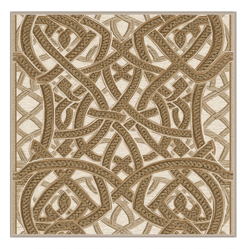 Soft Plush Abstract & Geometric Classic Trellis Area Rug in Brown – Beige Binding, 8' Square