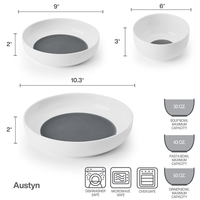 Mikasa Osborne 9-Piece Bone China Dinnerware Bowl Set, Service for 3