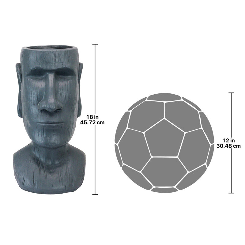 Gray Stone Finish Easter Island Moai Head Planter Statue