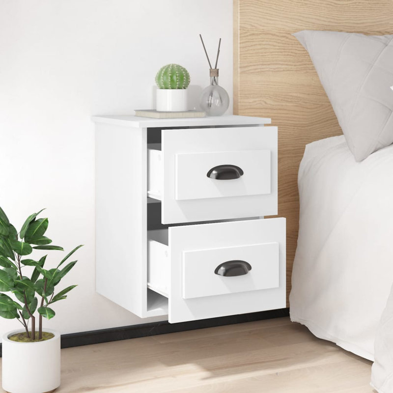 Krini 41.5cm W Manufactured Wood Bedside Table, White, Individual
