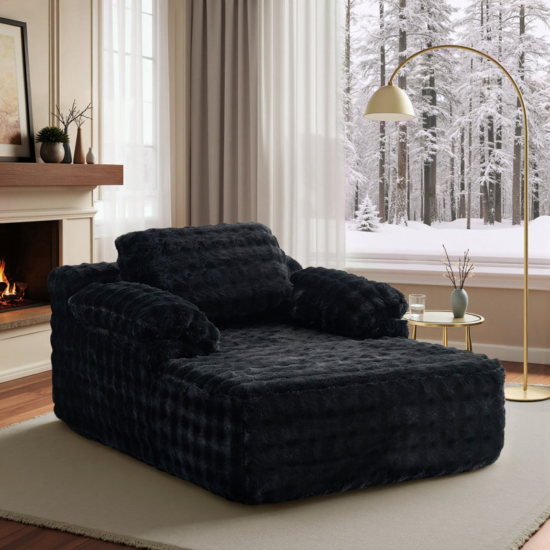Boneless Velvet Oversized Chaise Lounge Sleeper Sofa, Black