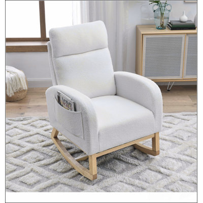 Fauteuil à bascule moderne avec accoudoirs de salon à dossier haut l 27,6 po et deux poches latérales