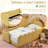 Boucle Upholstered Dinosaur-shaped Kids Bed With Safety Guardrails And Solid Wood Slat Support-253723893