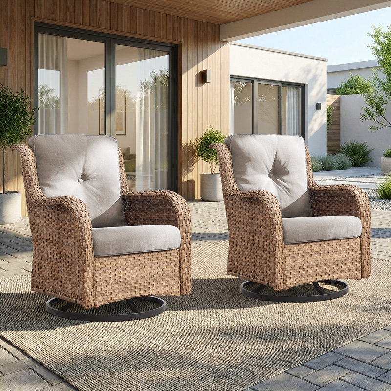 Ensemble de chaises berçantes et pivotantes 360 degrés Mickala, Beige, Jaune