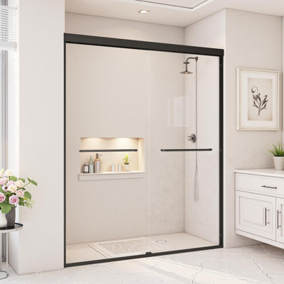 56 - 60" W x 72" H Semi-Frameless Double Sliding Shower Door with 1/4" (6mm) Tempered Glass