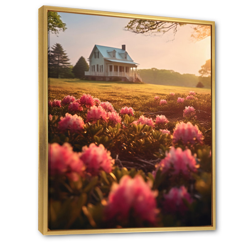 Rhododendron «Blooms at Farm VI» sur toile, H 44 po x l 34 po x P 1,5 po, Cadre flottant doré