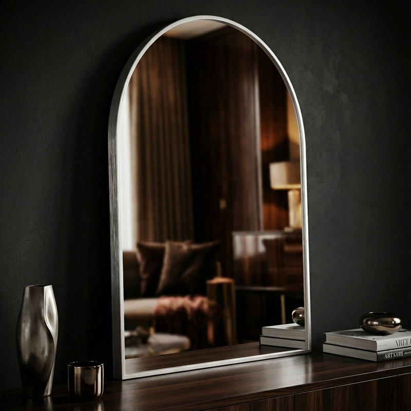  Miroir arqué Lucy avec cadre en aluminium argenté brossé, 20 x 30