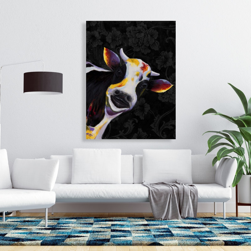 Drôle de vache - Toile d'animaux noirs pour la maison | Art unique