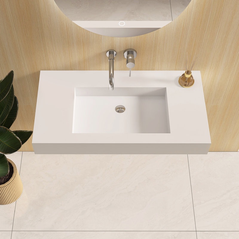 Lavabo de salle de bain mural 35 "à surface solide, Non, Blanc