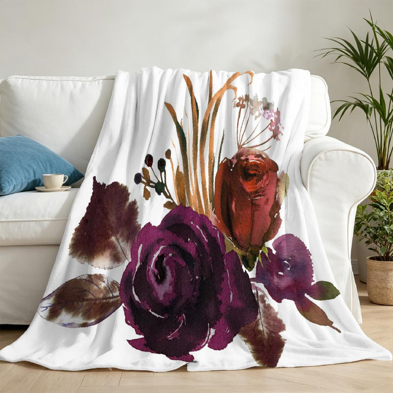 Jeté transparent en flanelle de polaire ultra douce, imprimé floral aquarelle d'automne, Jeté 50 po x 60 po
