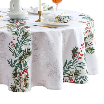 Kafader Holly Berry Flourish Holiday Fabric 70" Round Tablecloth