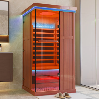 Meissalivve Full Spectrum Infrared Sauna, 1 Person Home Sauna, Red Cedar Indoor Spa Sauna With Resonance Speaker And Tempered Glass