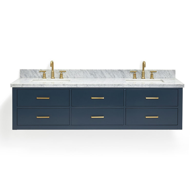 73'' W Double Vanity, Midnight Blue, Satin Brass, 61"