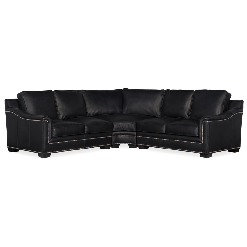 Canapé modulaire Randleman (cuir, pieds tournés), Naturel français, Cuir véritable Empyrean tweed, Pavé tourné