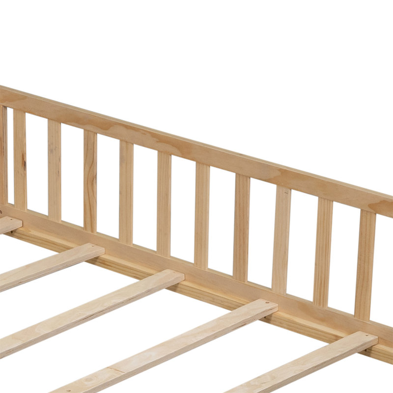 Lit plateforme double pleine grandeur avec clôture et porte, Naturel