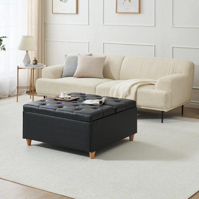 Ottoman Coffee Table With Lift Top, Sherpa Fabric Tufted Upholstered Ottoman With Storage