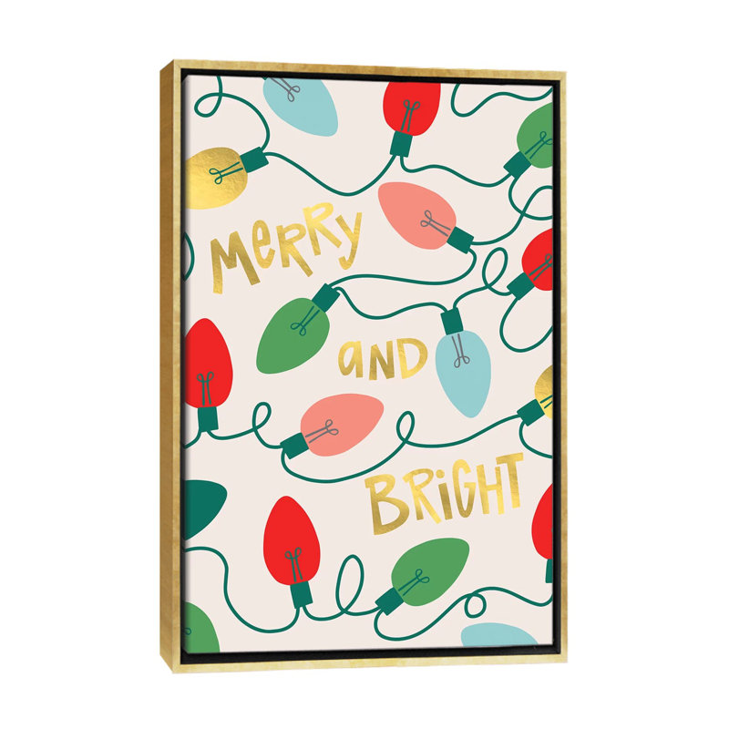 «Merry and Bright I» par Caroline Alfreds - impression d'art graphique, H 48 po x l 32 po x P 1,5 po, Toile encadrée d'or