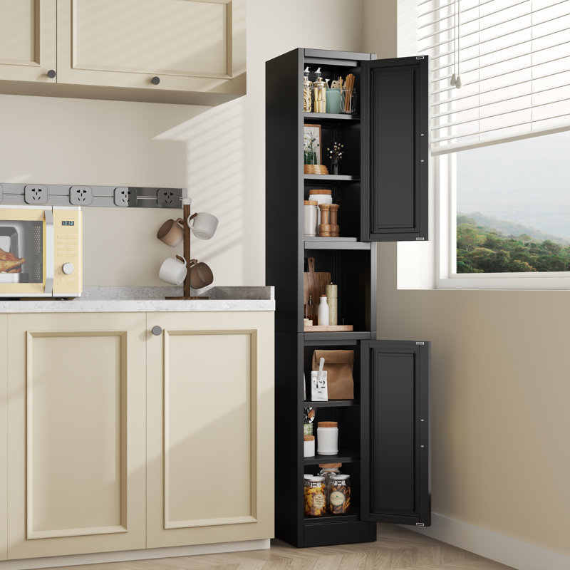 67" Tall Narrow Storage Cabinet Metal Bathroom Cabinet with 2 Doors & 4 Adjustable Shelves for Kitchen, Dining Room, Living Room Black